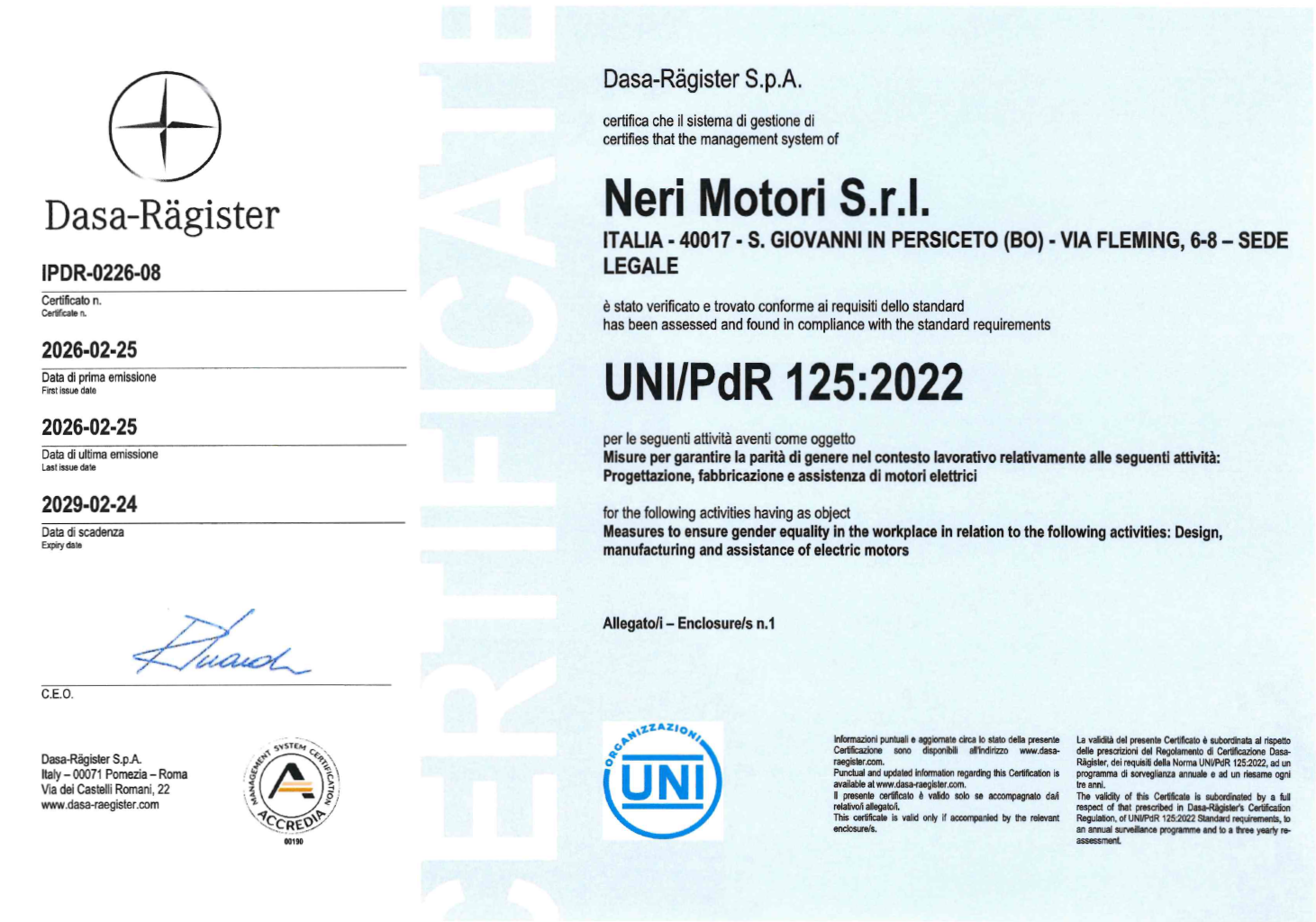 Gender Equality Certification (UNI/PdR 125:2022)